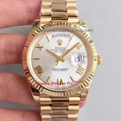 Copy Rolex President Day Date II 40MM Yellow Gold Roman Markers White Dial Watch